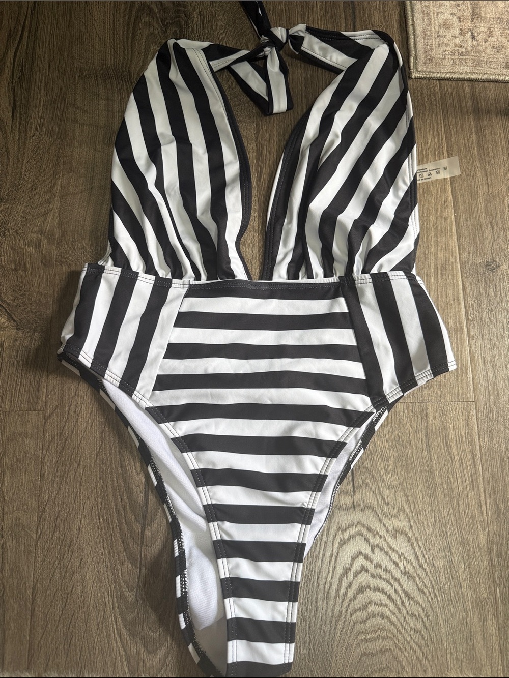 Black & White Striped Women’s Retro One-Piece Swimsuit